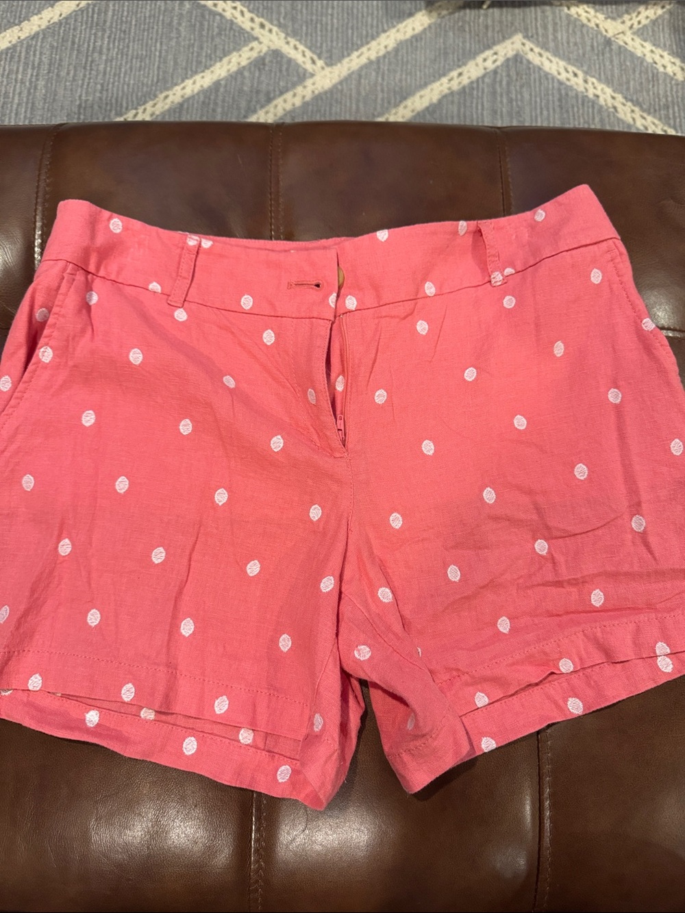 LOFT Coral Pink Polka Dot Linen-Blend Shorts